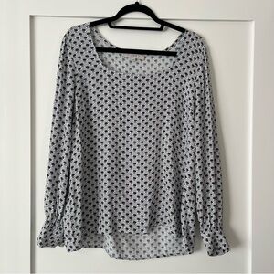 LOFT Long Sleeve Blouse White with Navy Flower Womens Size Small